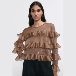 Zara ruffle metallic thread top